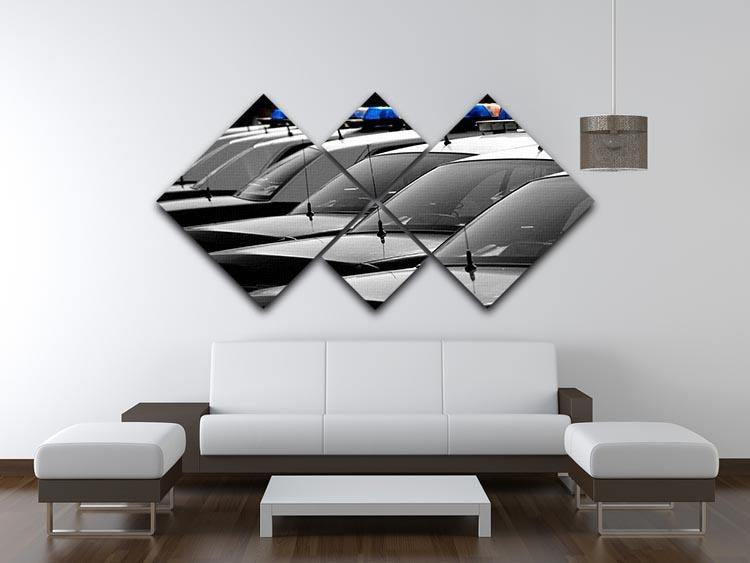 Row of Police Cars with Blue and Red Lights 4 Square Multi Panel Canvas  - Canvas Art Rocks - 3