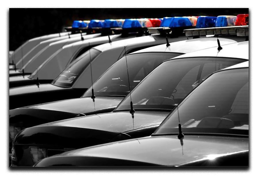 Row of Police Cars with Blue and Red Lights Canvas Print or Poster  - Canvas Art Rocks - 1