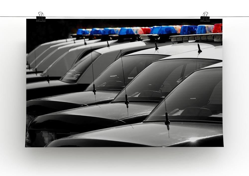 Row of Police Cars with Blue and Red Lights Canvas Print or Poster - Canvas Art Rocks - 2