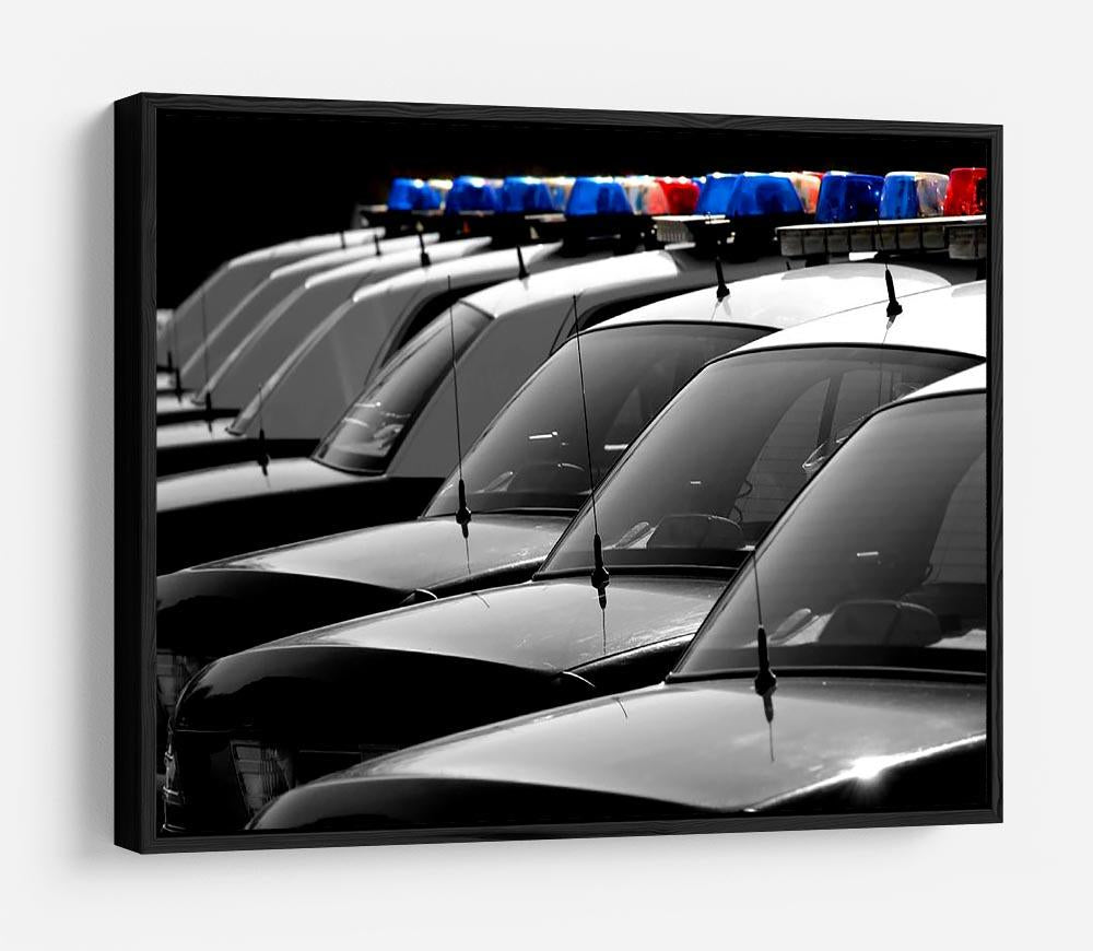 Row of Police Cars with Blue and Red Lights HD Metal Print