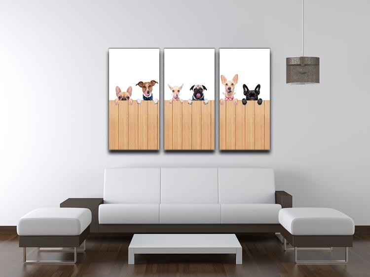 Row of dogs as a group or team all hungry 3 Split Panel Canvas Print - Canvas Art Rocks - 3