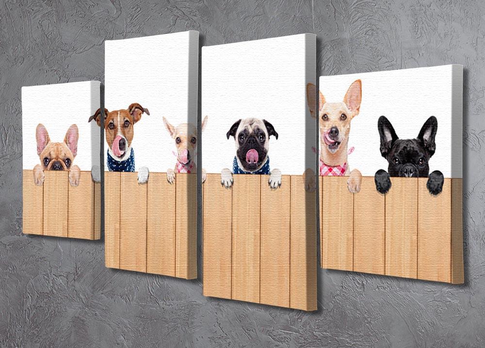 Row of dogs as a group or team all hungry 4 Split Panel Canvas - Canvas Art Rocks - 2