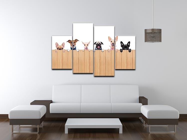 Row of dogs as a group or team all hungry 4 Split Panel Canvas - Canvas Art Rocks - 3