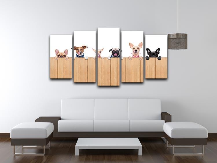 Row of dogs as a group or team all hungry 5 Split Panel Canvas - Canvas Art Rocks - 3