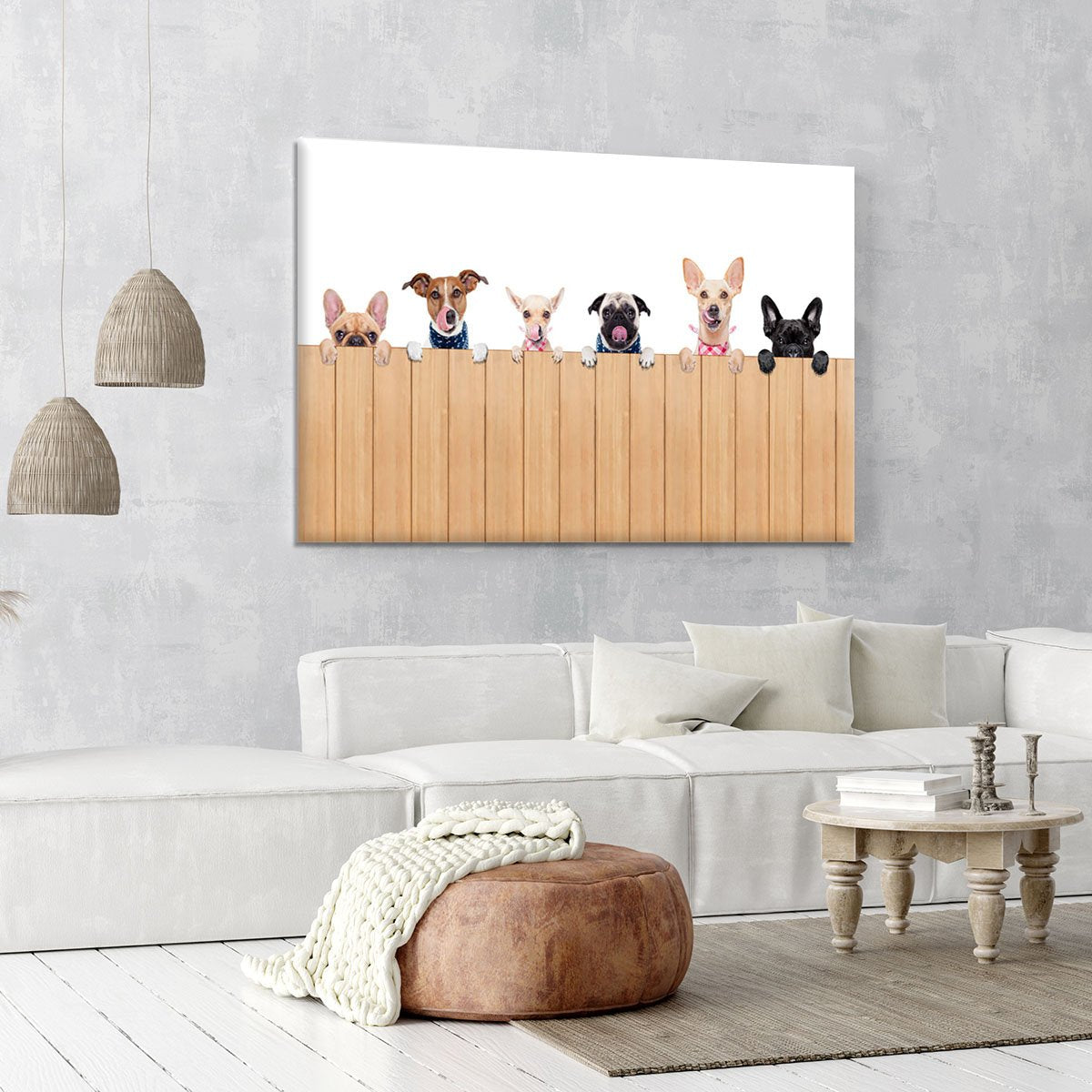 Row of dogs as a group or team all hungry Canvas Print or Poster