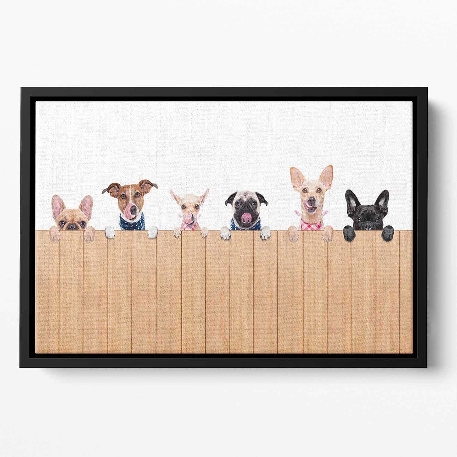 Row of dogs as a group or team all hungry Floating Framed Canvas - Canvas Art Rocks - 2