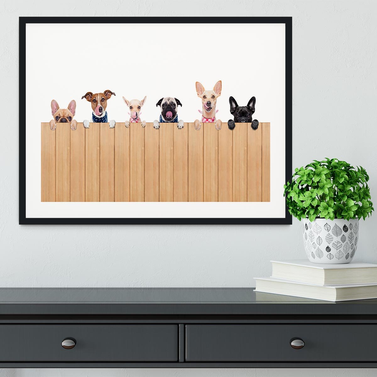 Row of dogs as a group or team all hungry Framed Print - Canvas Art Rocks - 1