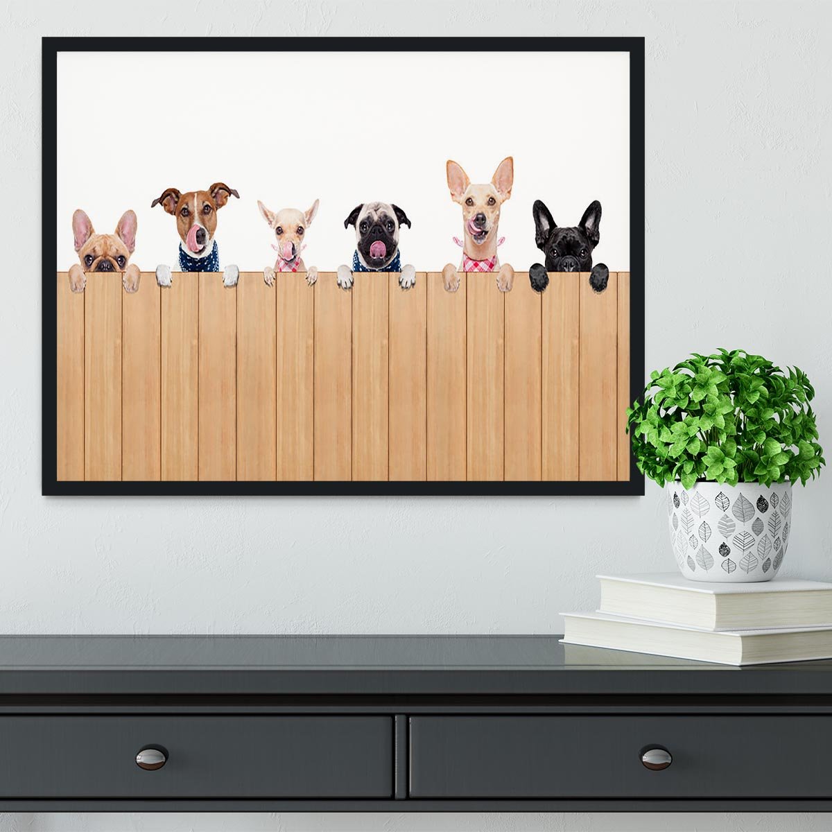 Row of dogs as a group or team all hungry Framed Print - Canvas Art Rocks - 2
