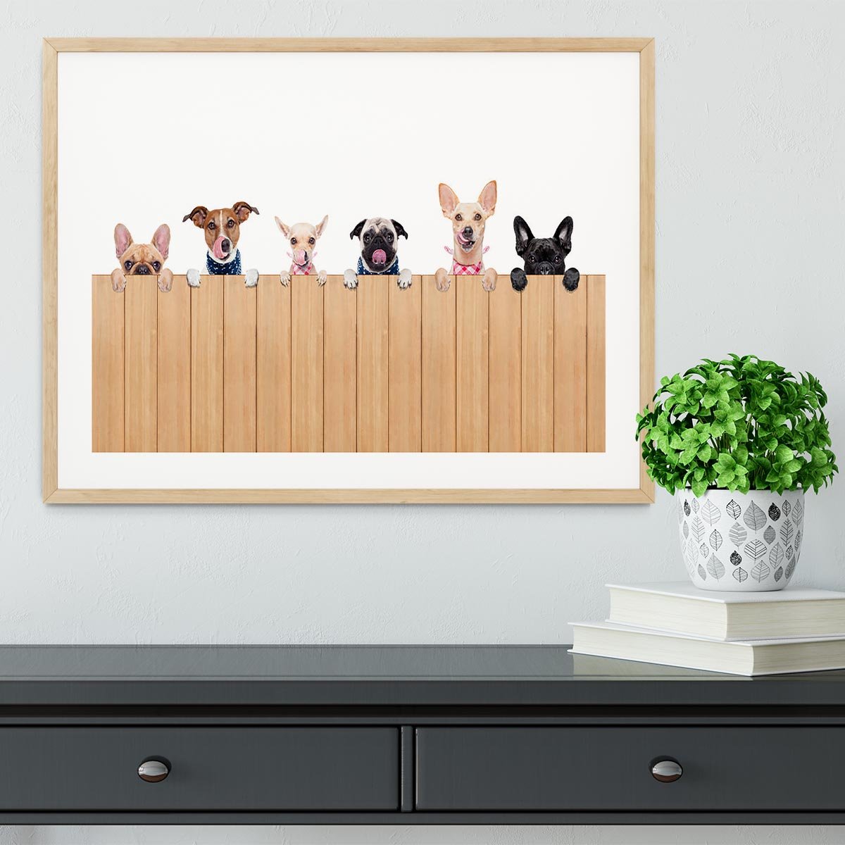 Row of dogs as a group or team all hungry Framed Print - Canvas Art Rocks - 3