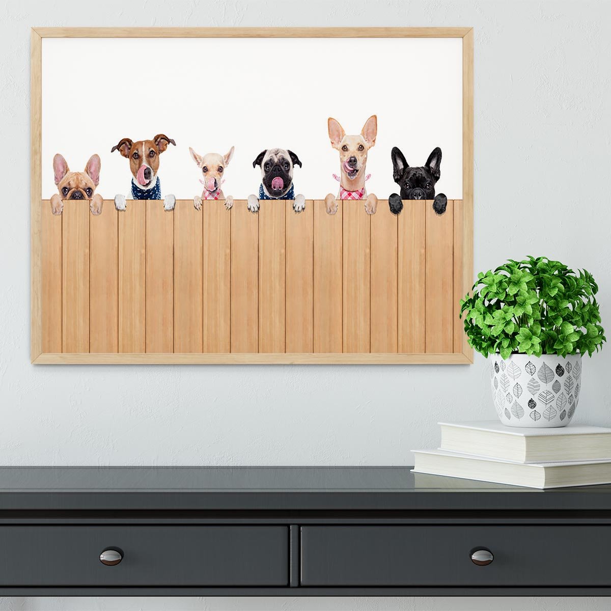 Row of dogs as a group or team all hungry Framed Print - Canvas Art Rocks - 4