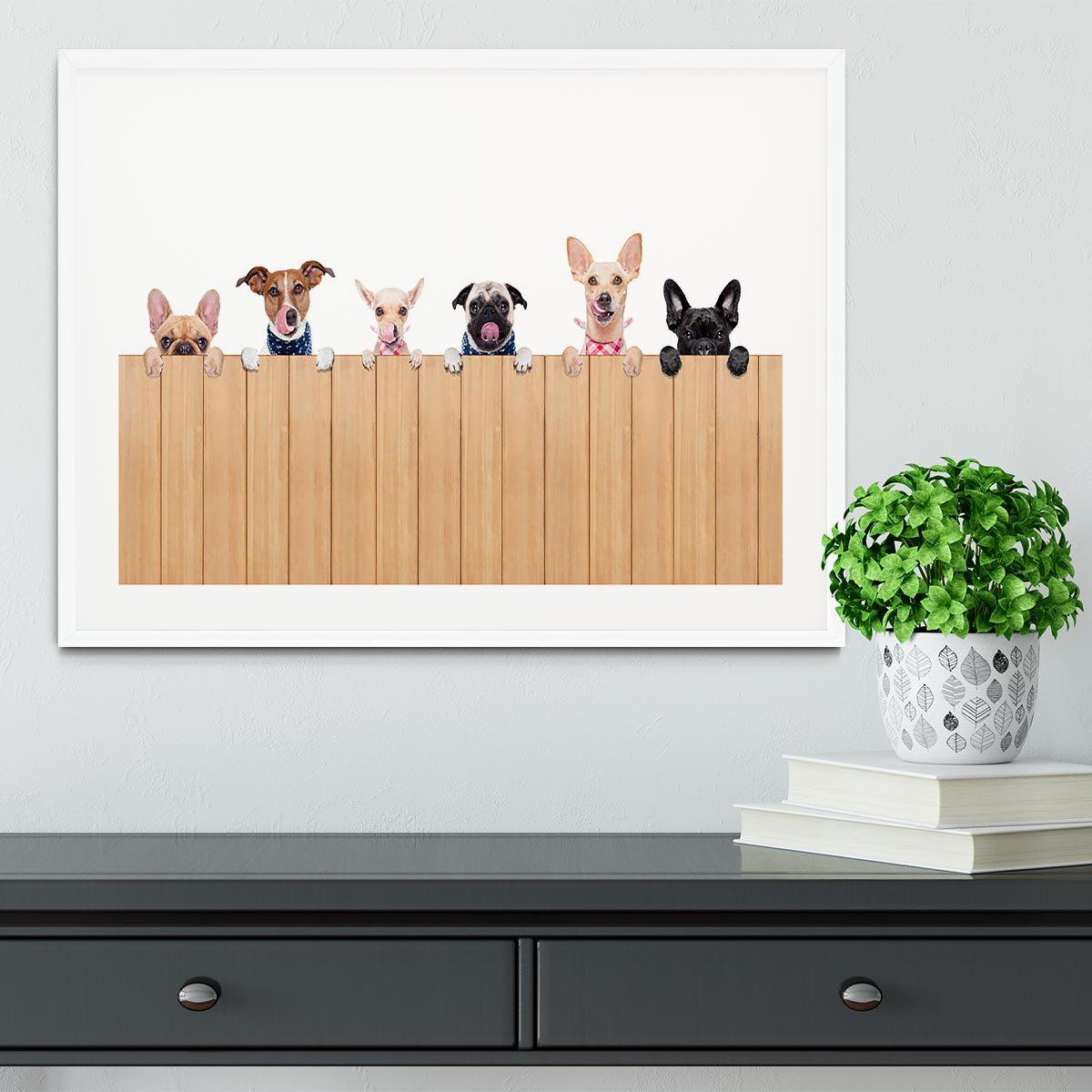 Row of dogs as a group or team all hungry Framed Print - Canvas Art Rocks - 5