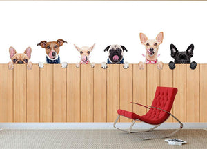 Row of dogs as a group or team all hungry Wall Mural Wallpaper - Canvas Art Rocks - 2