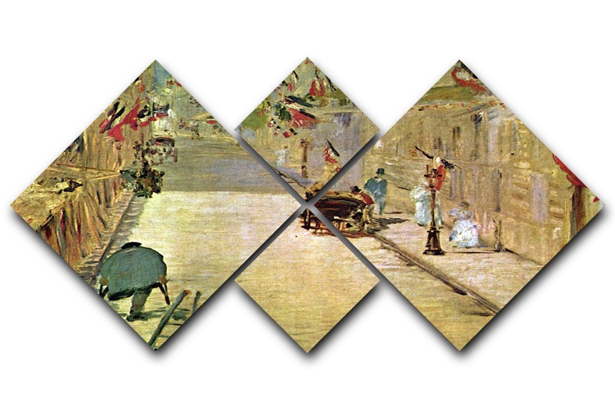 Rue Mosnier with Flags by Manet 4 Square Multi Panel Canvas  - Canvas Art Rocks - 1