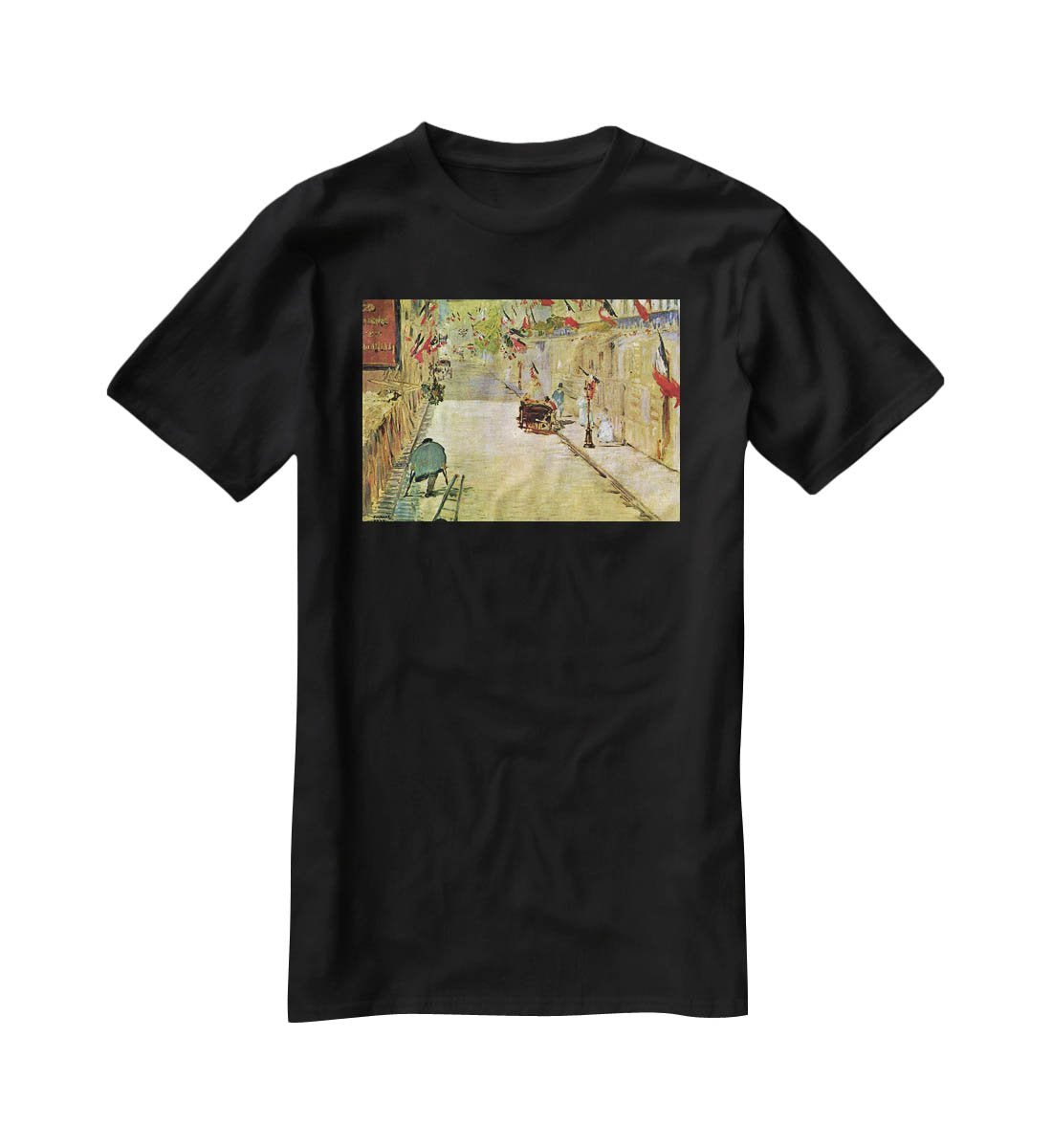 Rue Mosnier with Flags by Manet T-Shirt - Canvas Art Rocks - 1