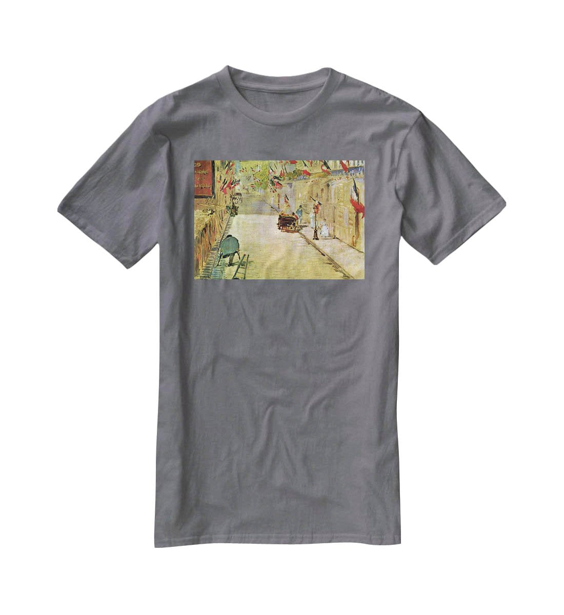 Rue Mosnier with Flags by Manet T-Shirt - Canvas Art Rocks - 3