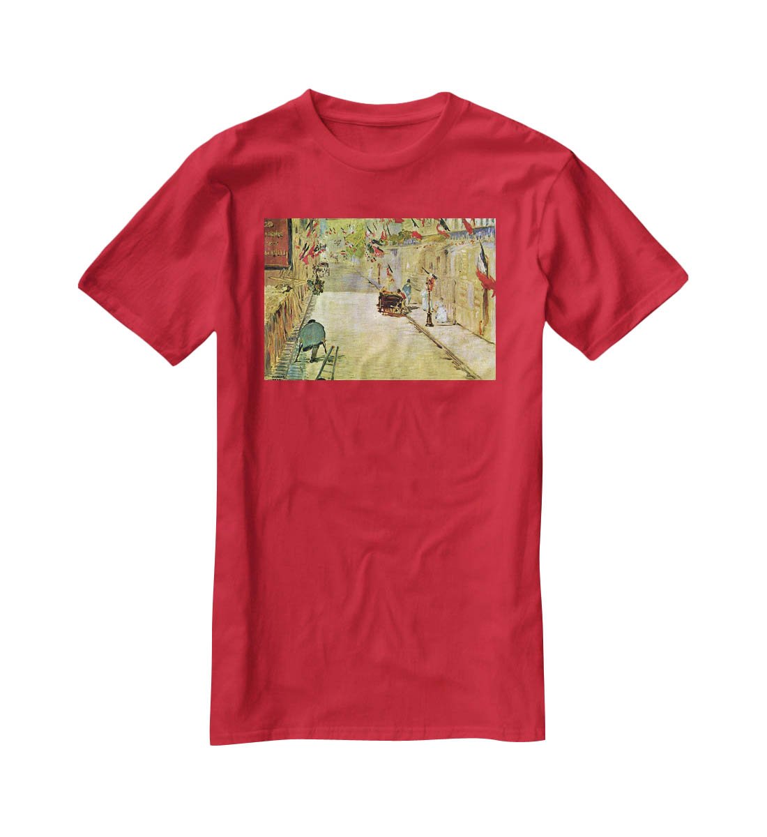 Rue Mosnier with Flags by Manet T-Shirt - Canvas Art Rocks - 4