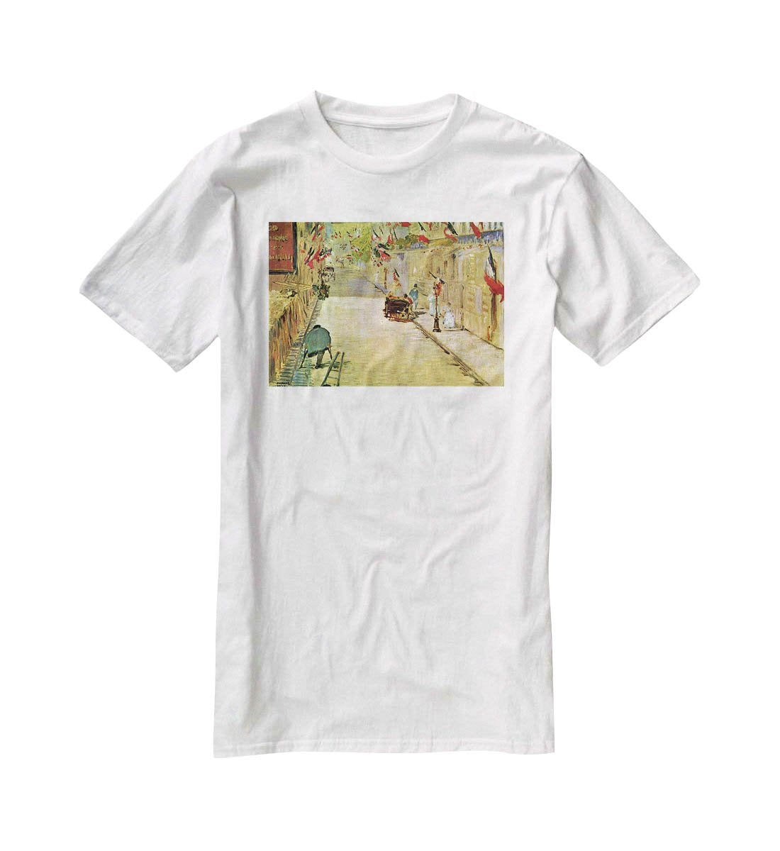 Rue Mosnier with Flags by Manet T-Shirt - Canvas Art Rocks - 5