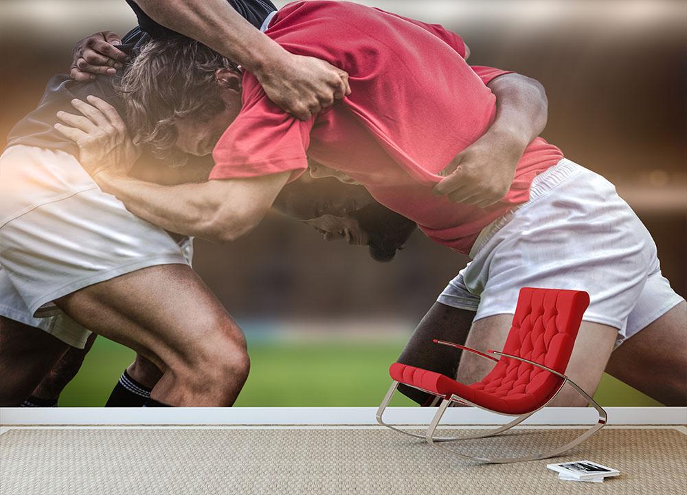 Rugby players doing a scrum Wall Mural Wallpaper - Canvas Art Rocks - 2