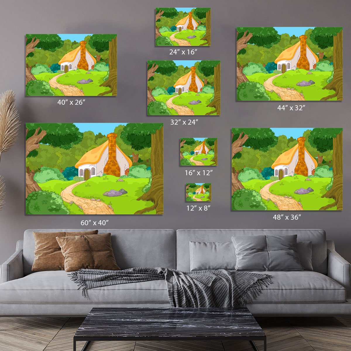 Rural Cartoon Forest Cabin Landscape Canvas Print or Poster
