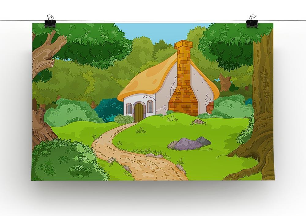 Rural Cartoon Forest Cabin Landscape Canvas Print or Poster - Canvas Art Rocks - 2