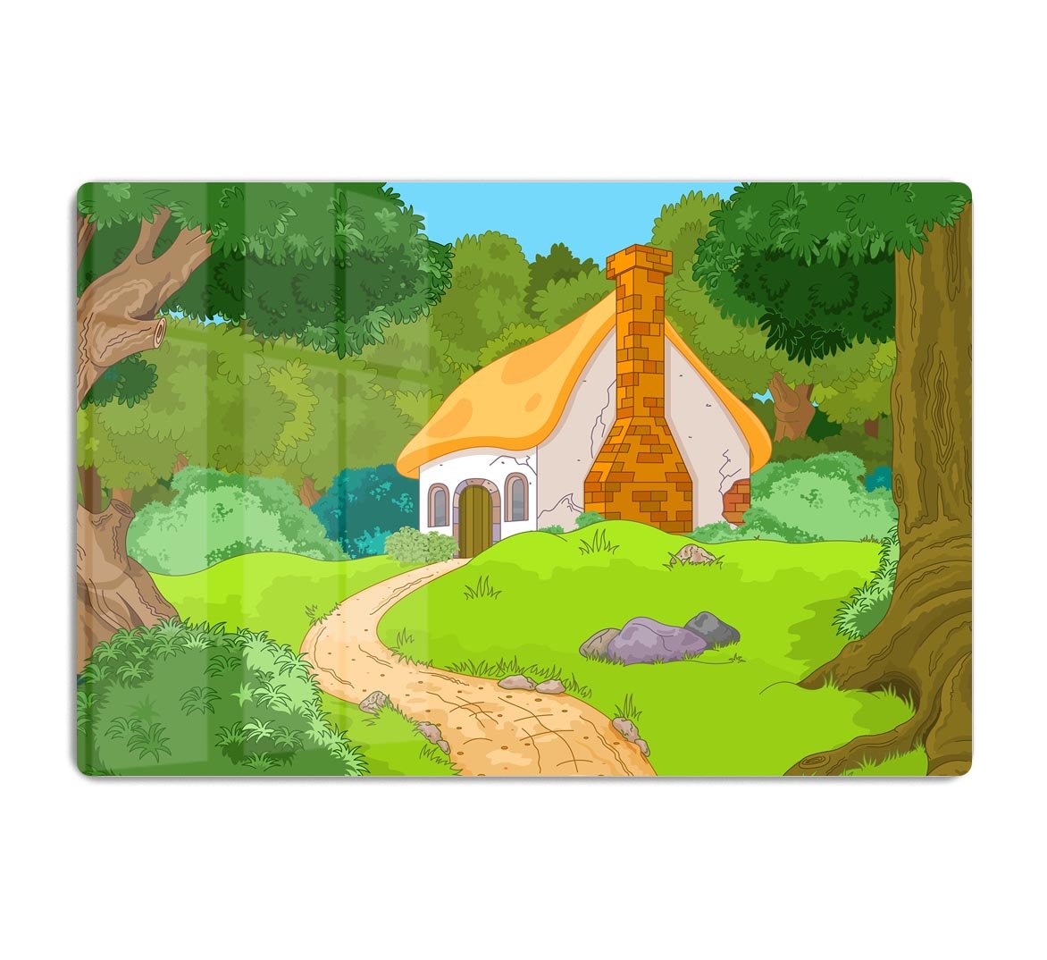 Rural Cartoon Forest Cabin Landscape HD Metal Print