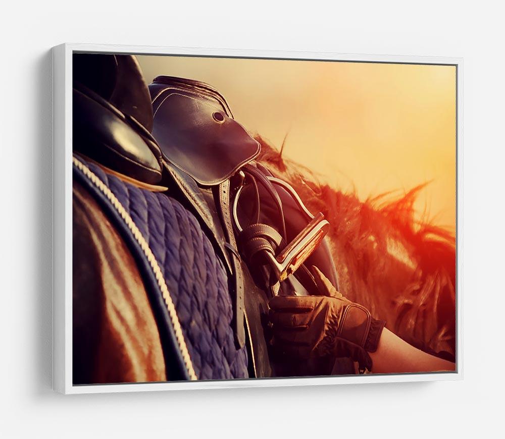 Saddle with stirrups on a back of a horse HD Metal Print - Canvas Art Rocks - 7