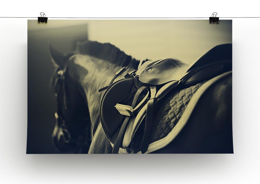 Saddle with stirrups on a back of a sport horse Canvas Print or Poster - Canvas Art Rocks - 2