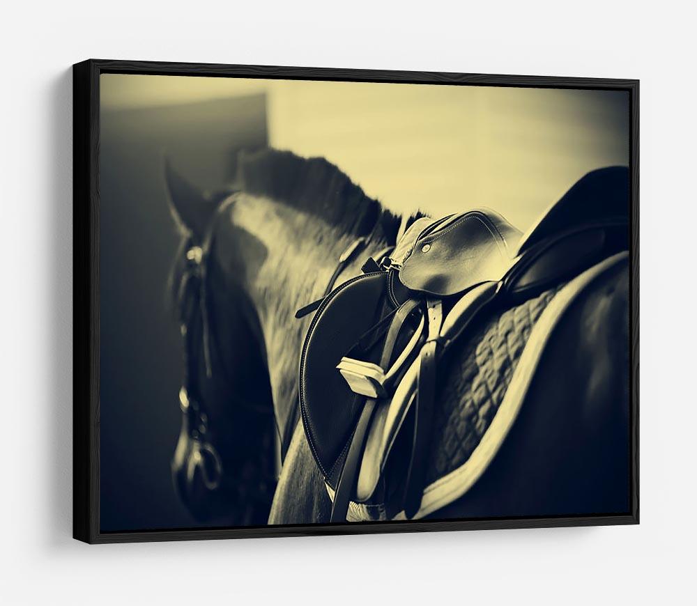 Saddle with stirrups on a back of a sport horse HD Metal Print - Canvas Art Rocks - 6