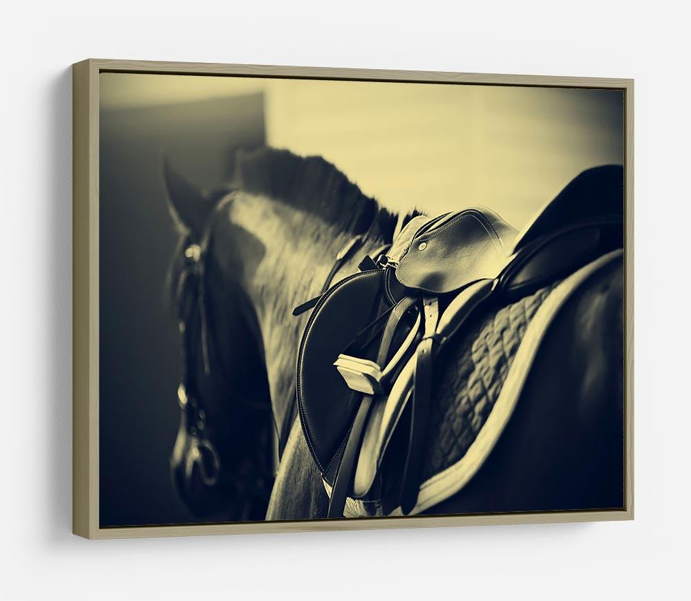 Saddle with stirrups on a back of a sport horse HD Metal Print - Canvas Art Rocks - 8