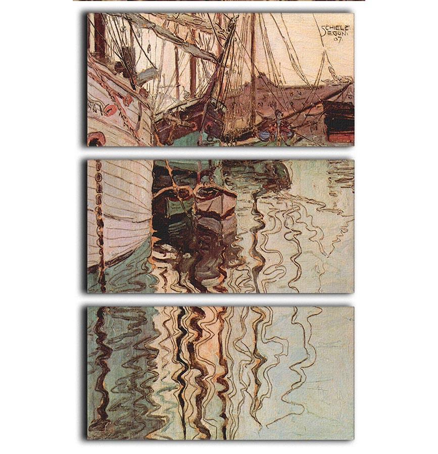 Sailboats in wellenbewegtem water The port of Trieste by Egon Schiele 3 Split Panel Canvas Print - Canvas Art Rocks - 1