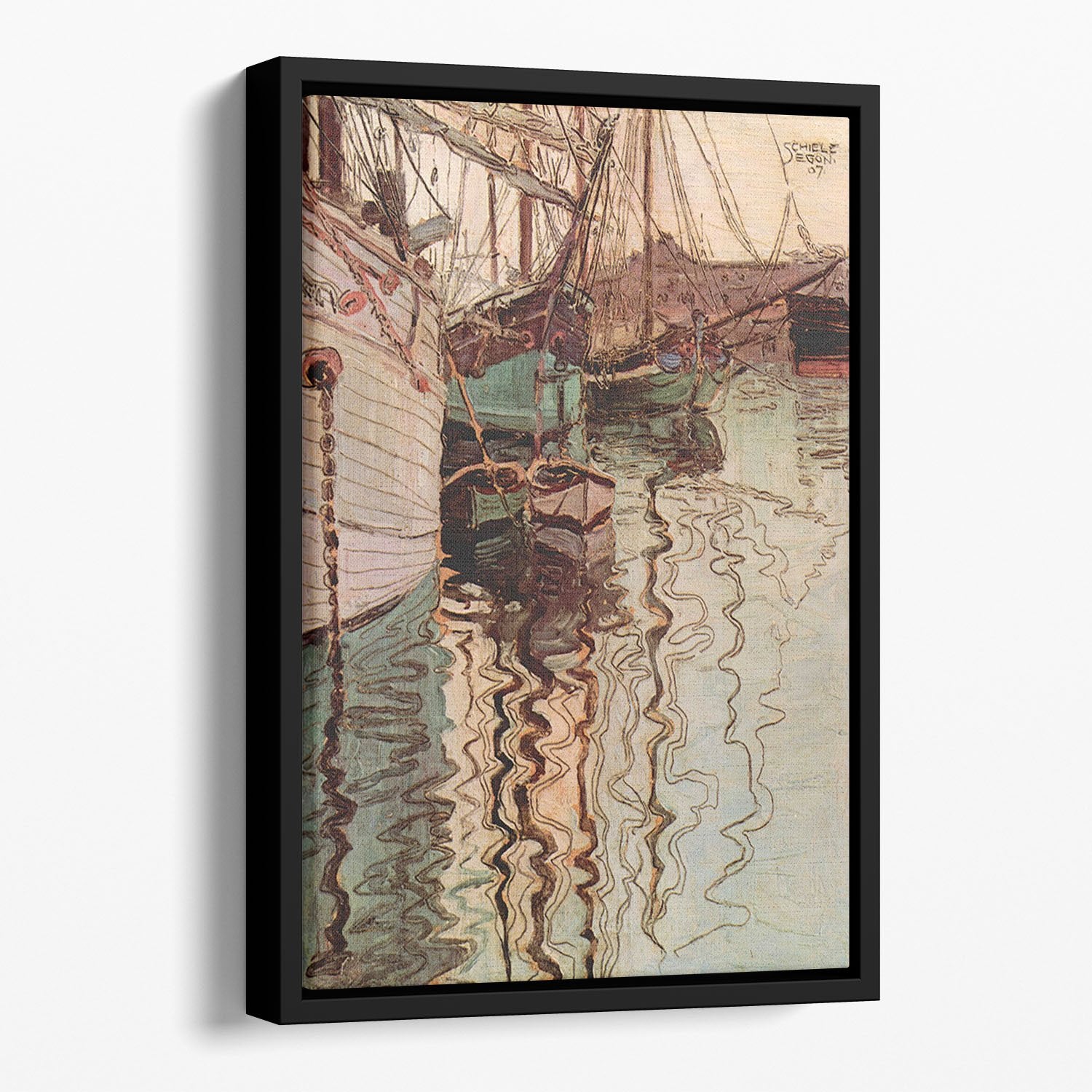 Sailboats in wellenbewegtem water The port of Trieste by Egon Schiele Floating Framed Canvas