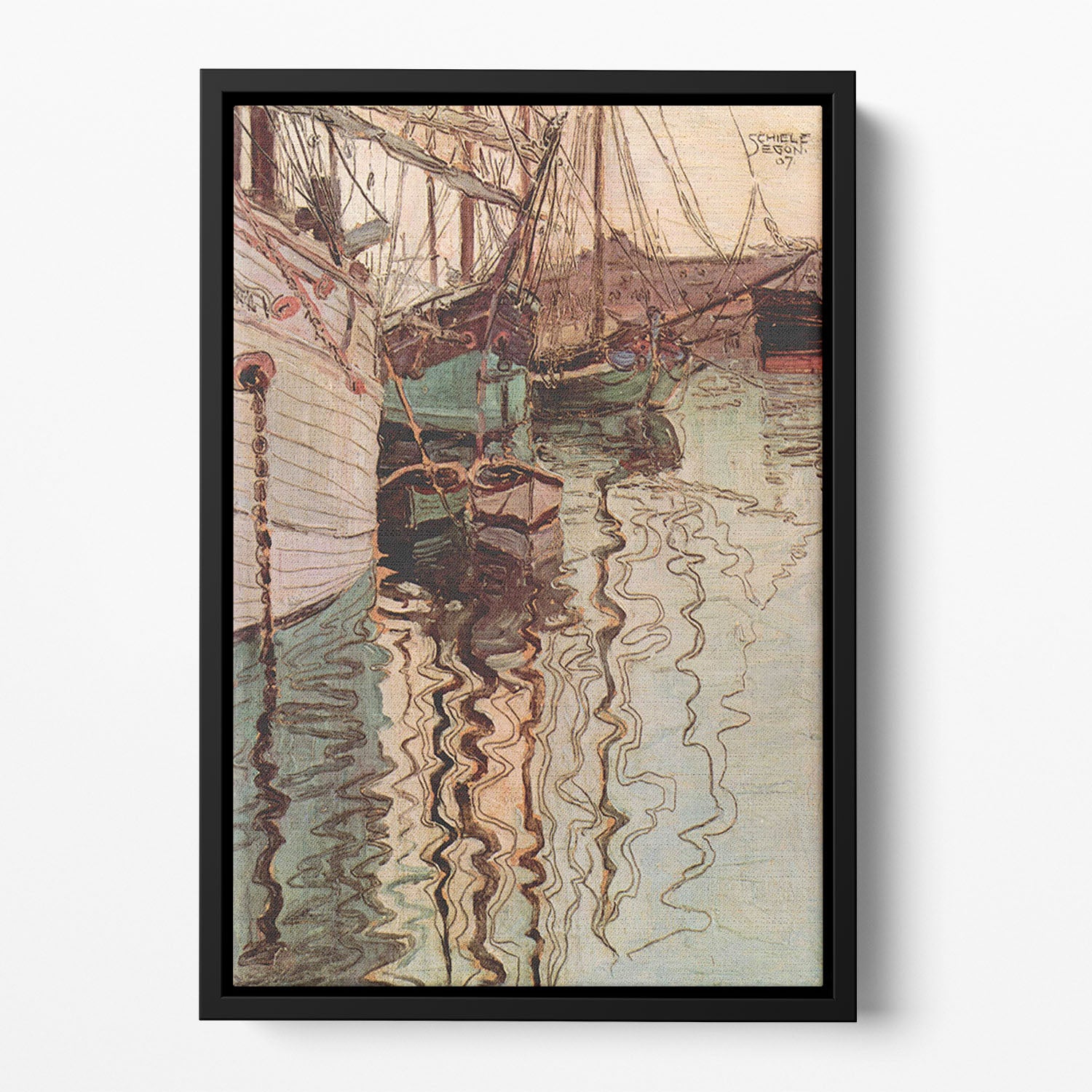Sailboats in wellenbewegtem water The port of Trieste by Egon Schiele Floating Framed Canvas