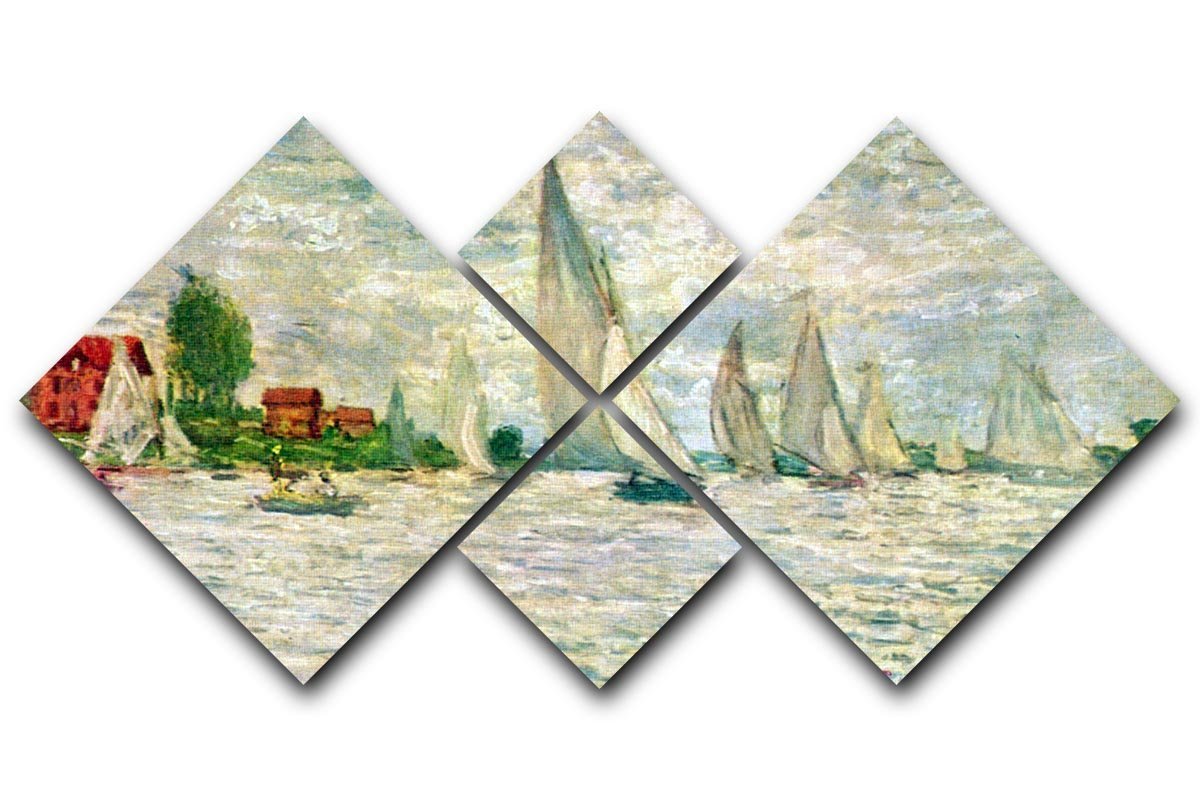 Sailboats regatta in Argenteuil by Monet 4 Square Multi Panel Canvas  - Canvas Art Rocks - 1