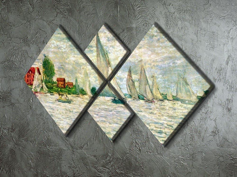 Sailboats regatta in Argenteuil by Monet 4 Square Multi Panel Canvas - Canvas Art Rocks - 2