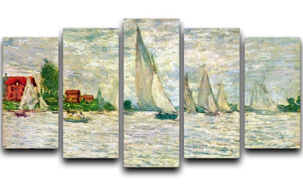 Sailboats regatta in Argenteuil by Monet 5 Split Panel Canvas  - Canvas Art Rocks - 1