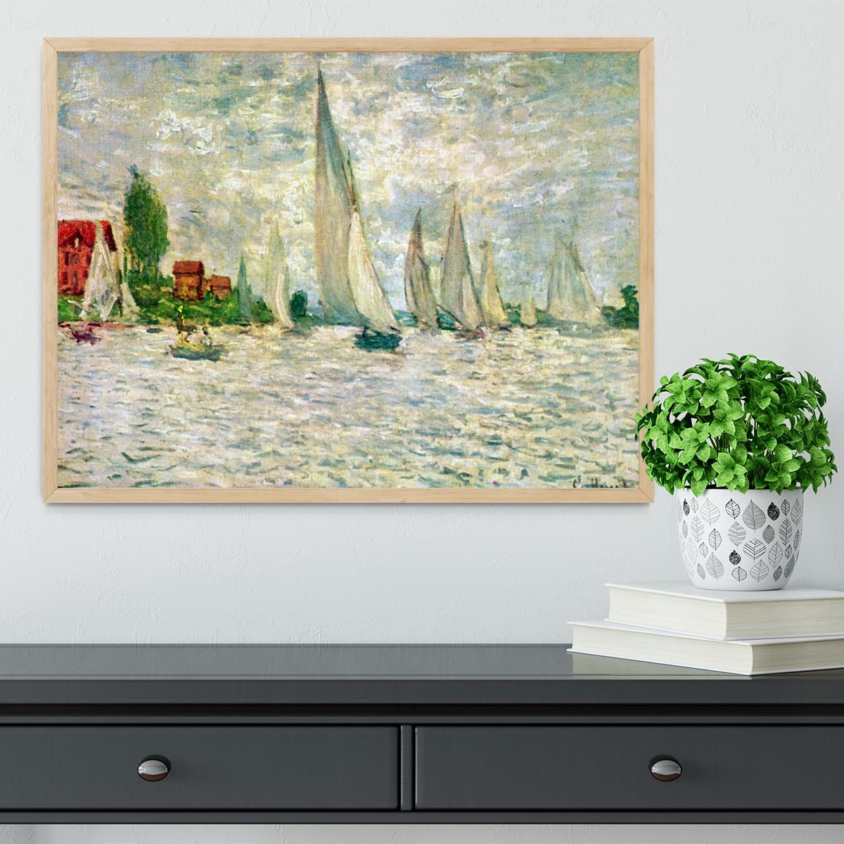 Sailboats regatta in Argenteuil by Monet Framed Print - Canvas Art Rocks - 4