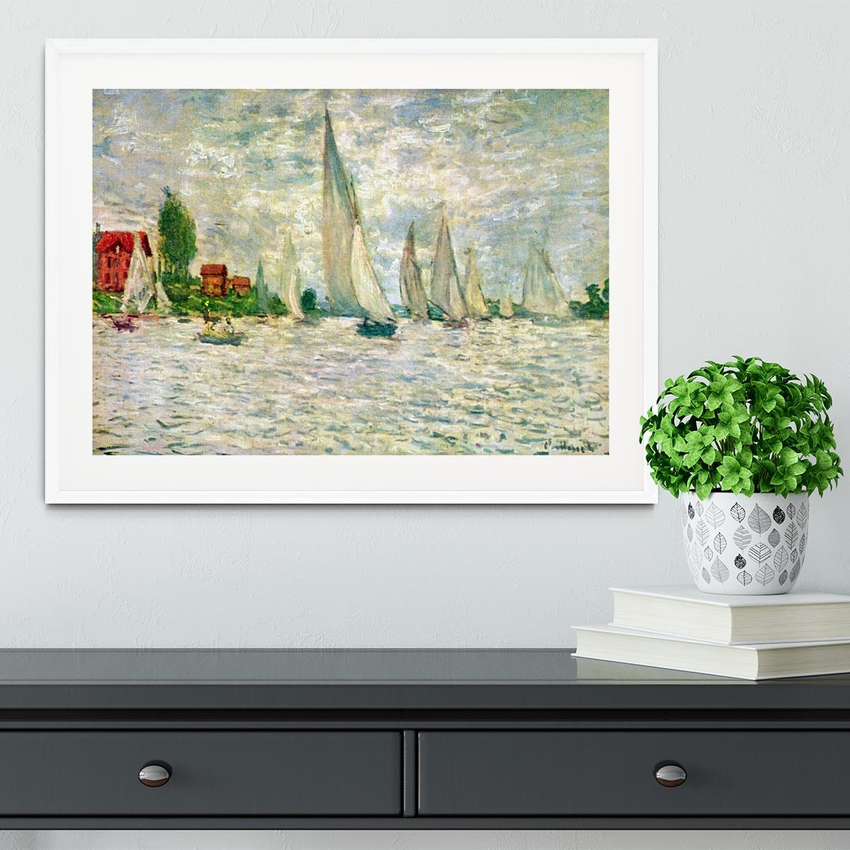 Sailboats regatta in Argenteuil by Monet Framed Print - Canvas Art Rocks - 5