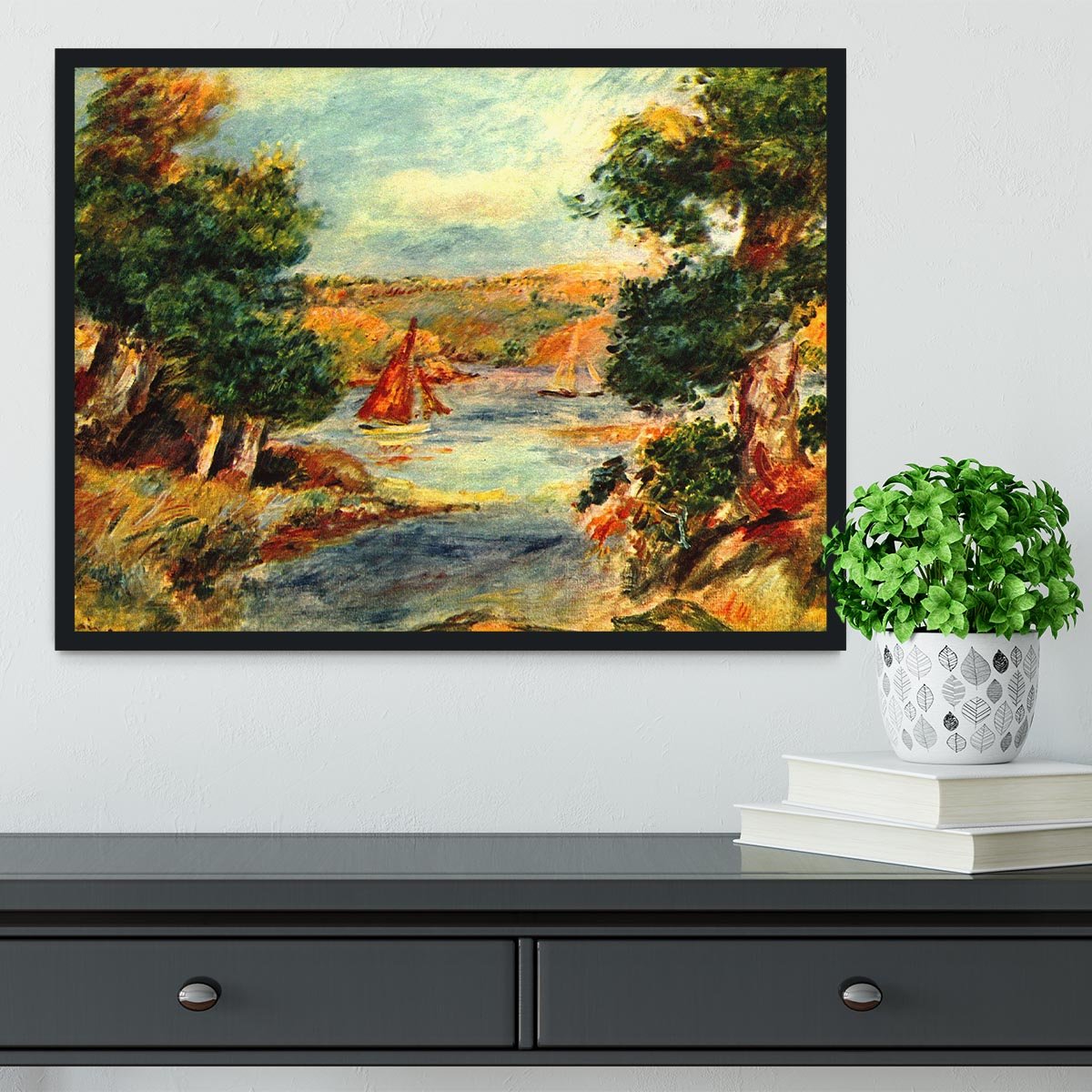 Sailing boats in Cagnes by Renoir Framed Print - Canvas Art Rocks - 2