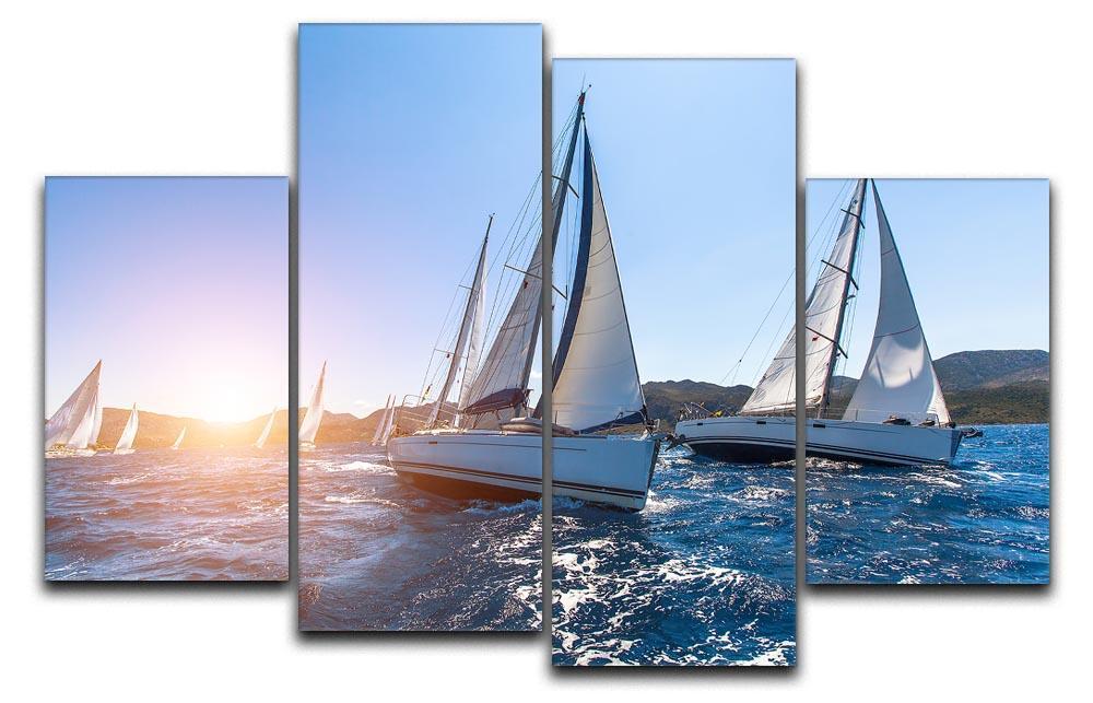 Sailing in the wind through the waves at the Sea 4 Split Panel Canvas  - Canvas Art Rocks - 1