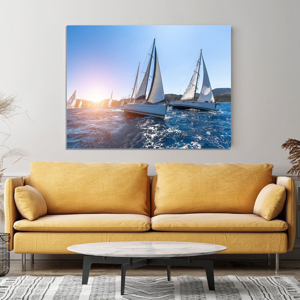 Sailing in the wind through the waves at the Sea Canvas Print or Poster