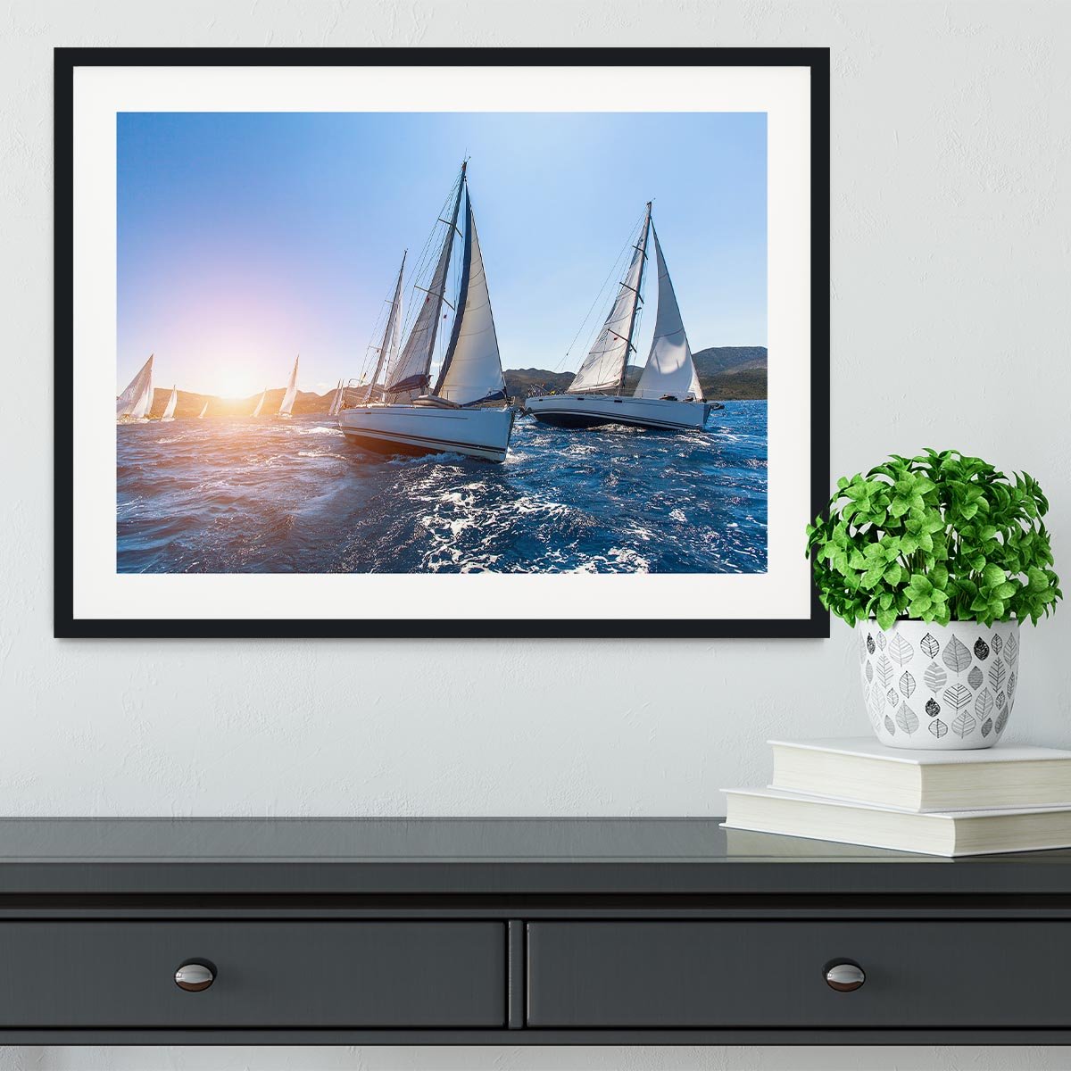 Sailing in the wind through the waves at the Sea Framed Print - Canvas Art Rocks - 1