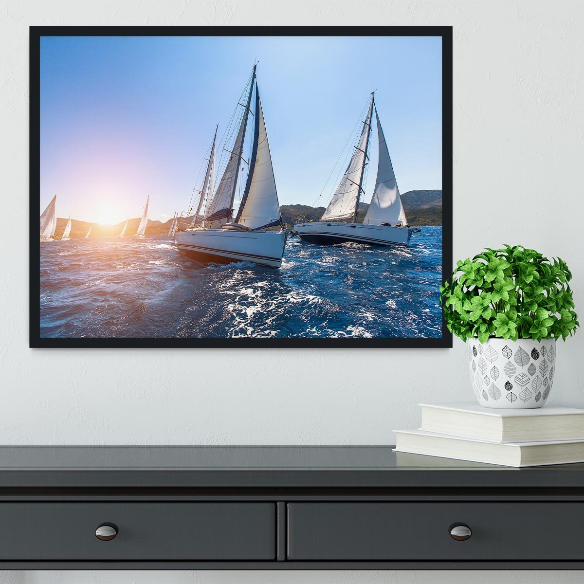 Sailing in the wind through the waves at the Sea Framed Print - Canvas Art Rocks - 2