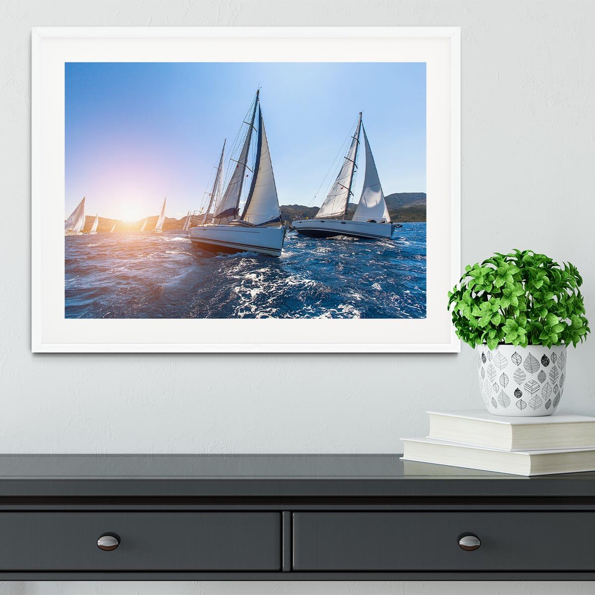 Sailing in the wind through the waves at the Sea Framed Print - Canvas Art Rocks - 5