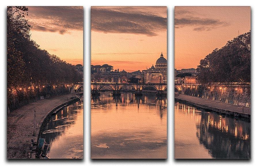 Saint Angelo Bridge and Tiber River in the sunset 3 Split Panel Canvas Print - Canvas Art Rocks - 1