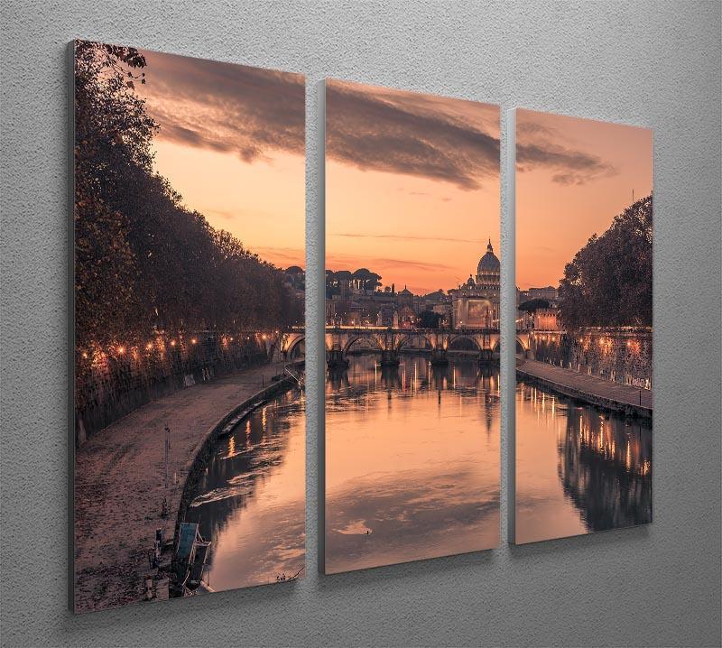 Saint Angelo Bridge and Tiber River in the sunset 3 Split Panel Canvas Print - Canvas Art Rocks - 2