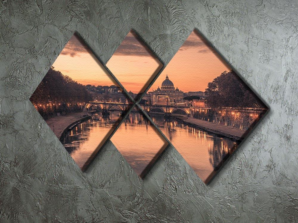 Saint Angelo Bridge and Tiber River in the sunset 4 Square Multi Panel Canvas  - Canvas Art Rocks - 2