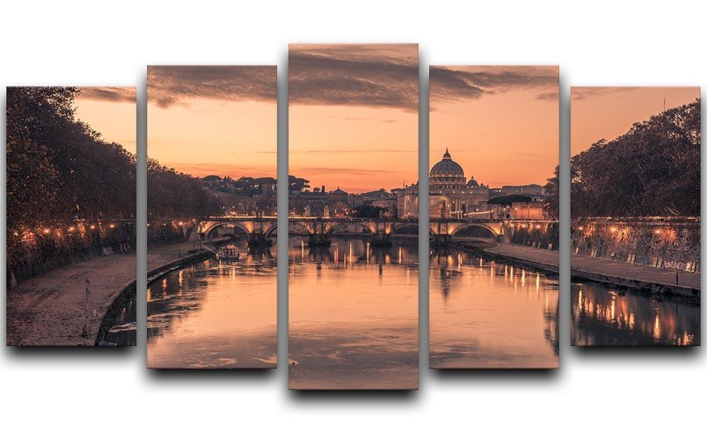 Saint Angelo Bridge and Tiber River in the sunset 5 Split Panel Canvas  - Canvas Art Rocks - 1