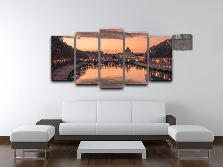 Saint Angelo Bridge and Tiber River in the sunset 5 Split Panel Canvas  - Canvas Art Rocks - 3