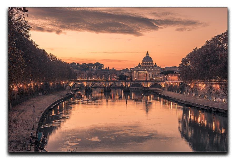 Saint Angelo Bridge and Tiber River in the sunset Canvas Print or Poster  - Canvas Art Rocks - 1