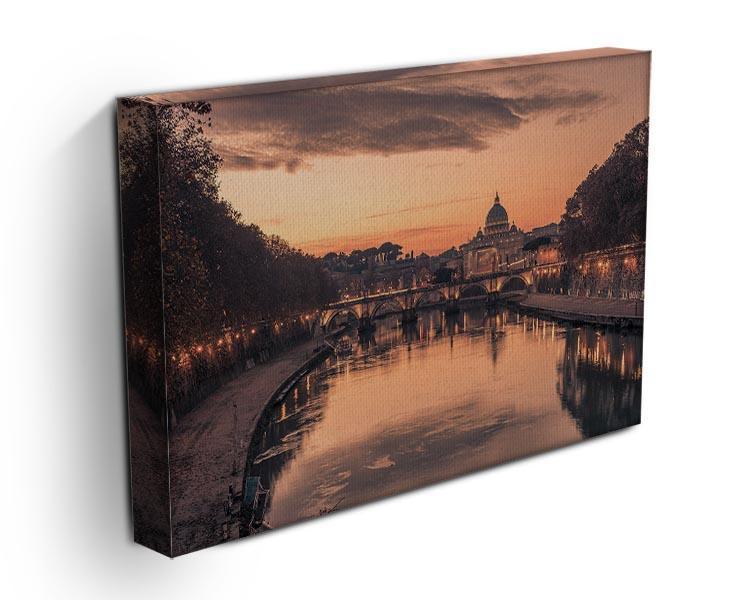 Saint Angelo Bridge and Tiber River in the sunset Canvas Print or Poster - Canvas Art Rocks - 3